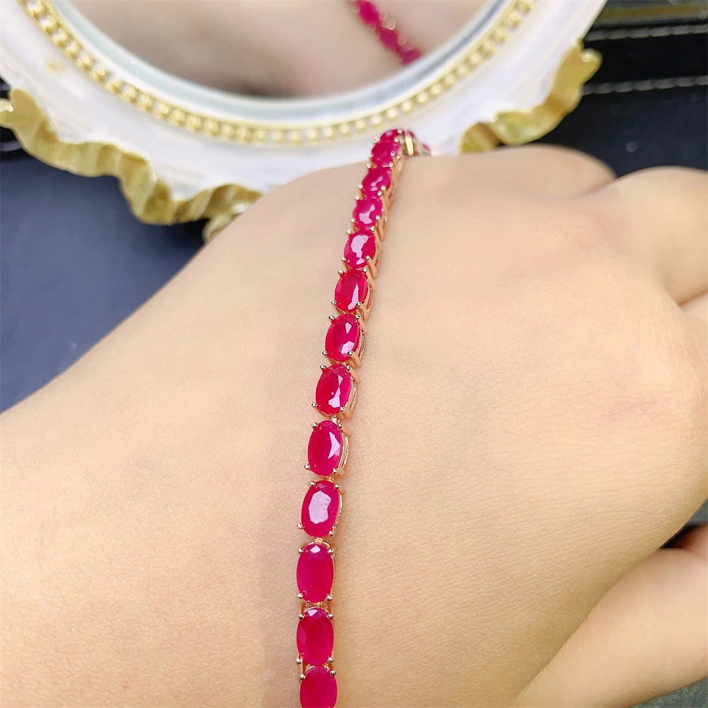 S925 Sterling Silver Rose Sparkle with the 925 Sterling Silver Ruby Tennis Bracelet