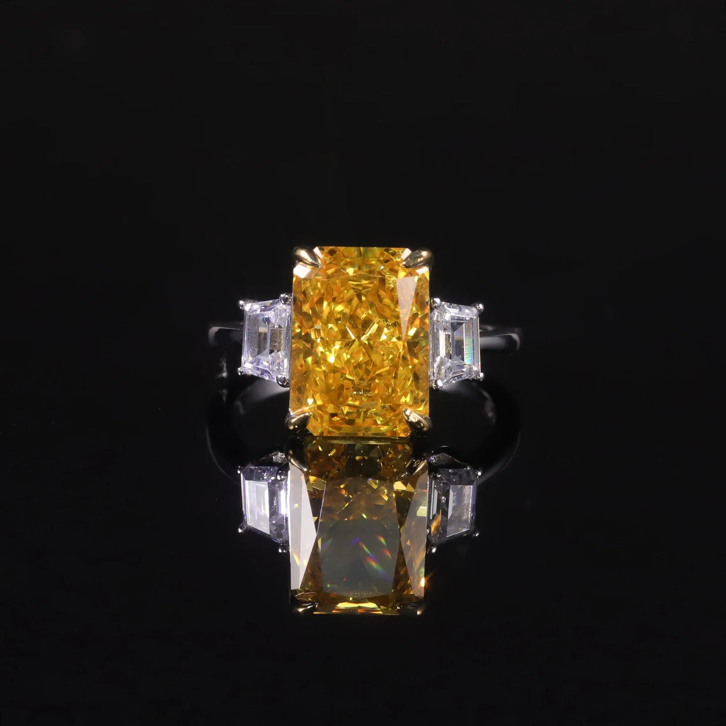 GEM'S BALLET 925 Sterling Silver Handmade Cocktail Ring Diamond-fire CZ- Fancy Vivid Yellow Gemstone Engagement Rings