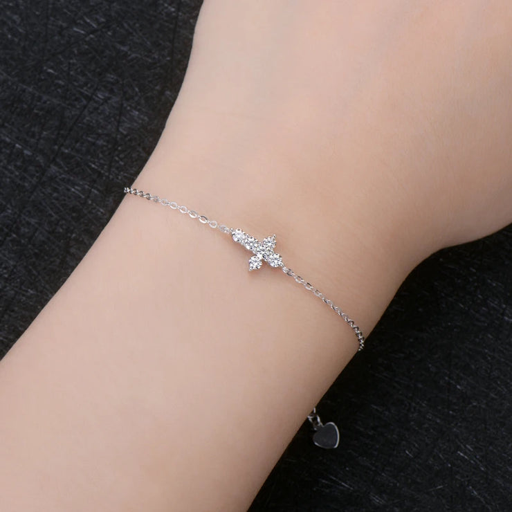 RAPRGOLD Round Cut  Moissanite Bracelet for Women 925 Sterling Silver Cross Charm Bracelets Chain Wedding Fine Jewelry pulseras