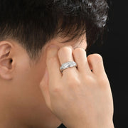 Newshe Elegant Mens Wedding Band 925 Sterling Silver Full Moissanite Rings for Him Half Eternity Round Engagement Ring