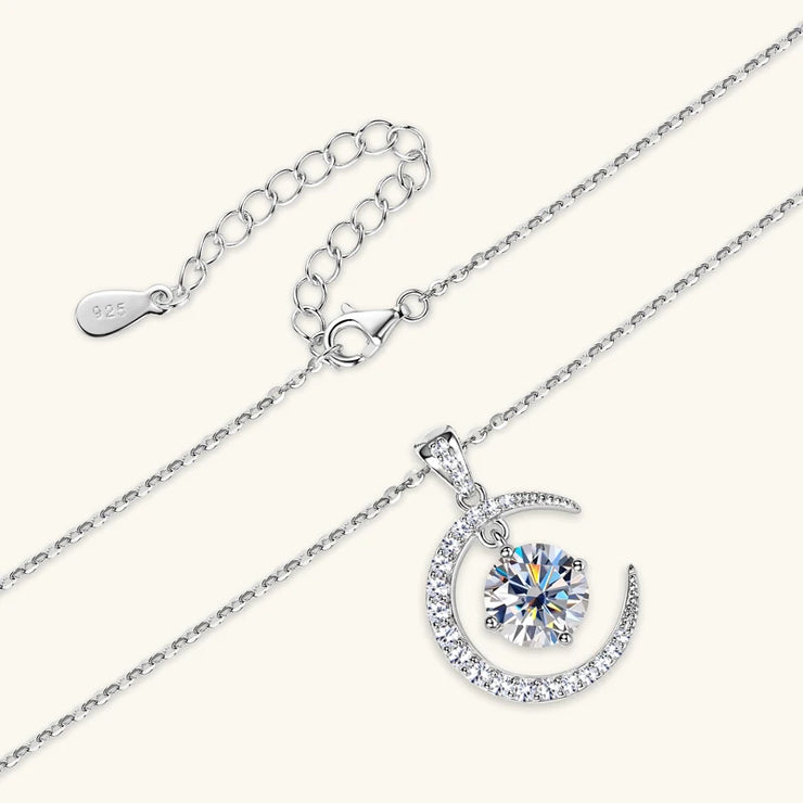 RAPRGOLD 8mm Round Moissanite Ladies Pendant Necklace 925 Sterling Silver Fashion Sun Moon Necklaces for Women Jewelry Gift