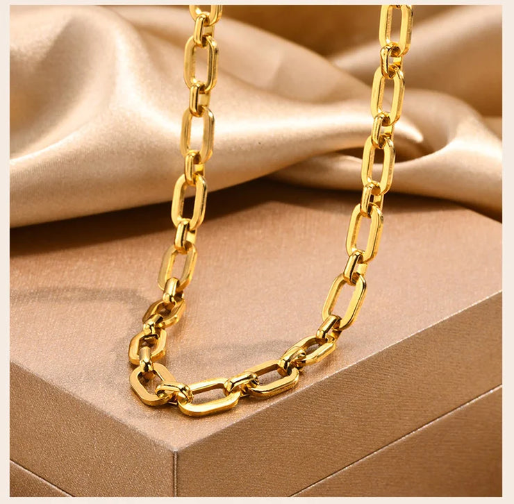 Chunky Paperclip Chain Necklace For Women, Stainless Steel 14k G0ld Plated