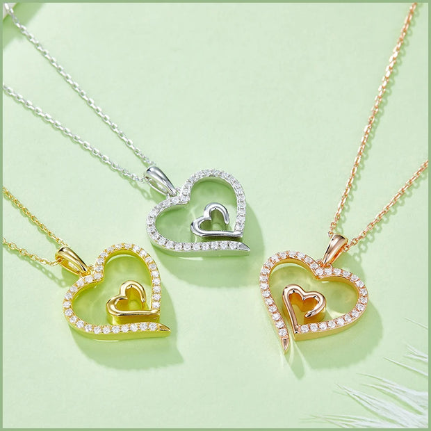 GEM'S BALLET Love Forever Heart Moissanite Necklace 925 Sterling Silver Heart to Heart Delicate Wedding Necklace for Women