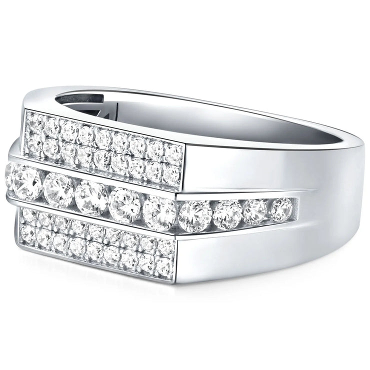 Newshe Full Moissanite Wedding Band for Men 925 Sterling Silver Engagement Rings Pave Brilliant Round Eternity Promise Ring