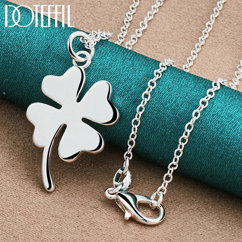 DOTEFFIL 925 Sterling Silver Four-Leaf Clover Pendant – Symbol of Luck & Elegance