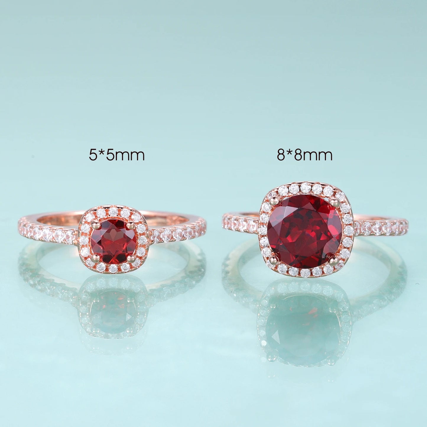 GEM'S BALLET 925 Sterling Silver Dainty Promise Ring February Birthstone 5mm 8mm Round Red Garnet Halo Engagement Rings