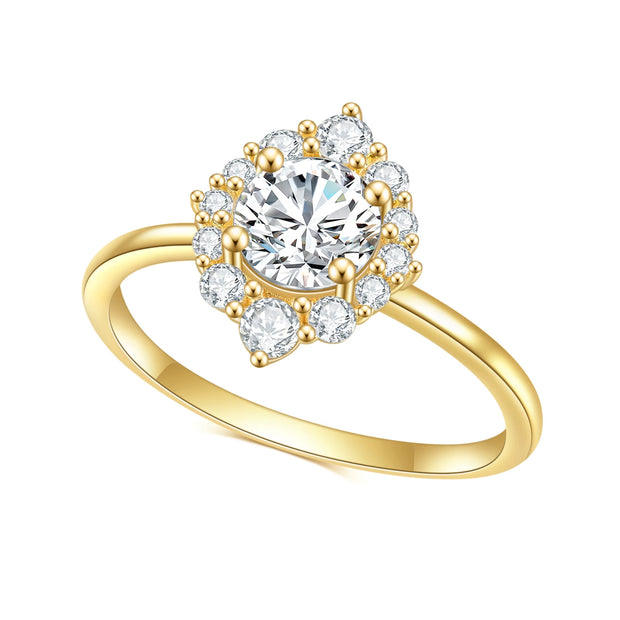 GEM'S BALLET 925 Sterling Silver 0.8Ct Emerald Cut Colorless Dahlia Moissanite Halo Engagement Rings For Women Wedding