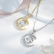 RAPRGOLD 8mm Round Moissanite Ladies Pendant Necklace 925 Sterling Silver Fashion Sun Moon Necklaces for Women Jewelry Gift