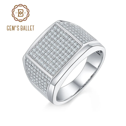 GEM'S BALLET Sterling Silver Men's Moissanite Pinky Ring – Bold Hip-Hop Elegance