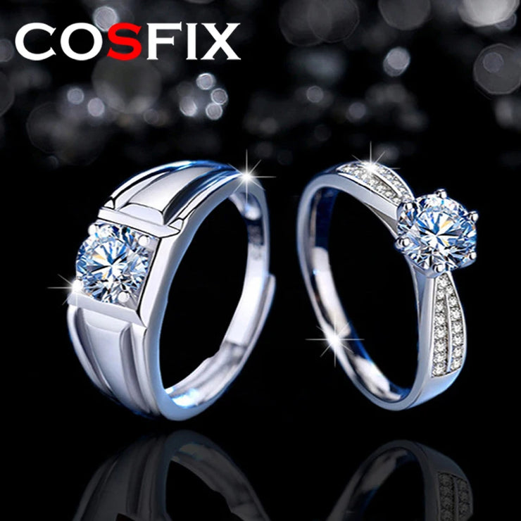 COSFIX 2023 Moissanite Diamond Rings For Couple 1ct Round Cut Women Moissanite Diamond Ring Wedding Moissanite Rings For Men