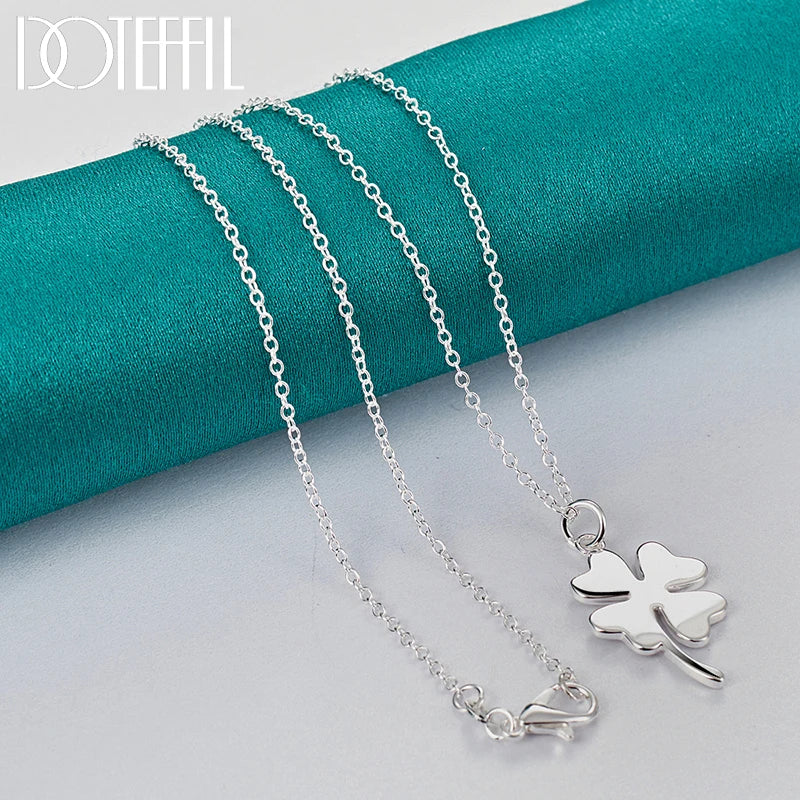 DOTEFFIL 925 Sterling Silver Four-Leaf Clover Pendant – Symbol of Luck & Elegance