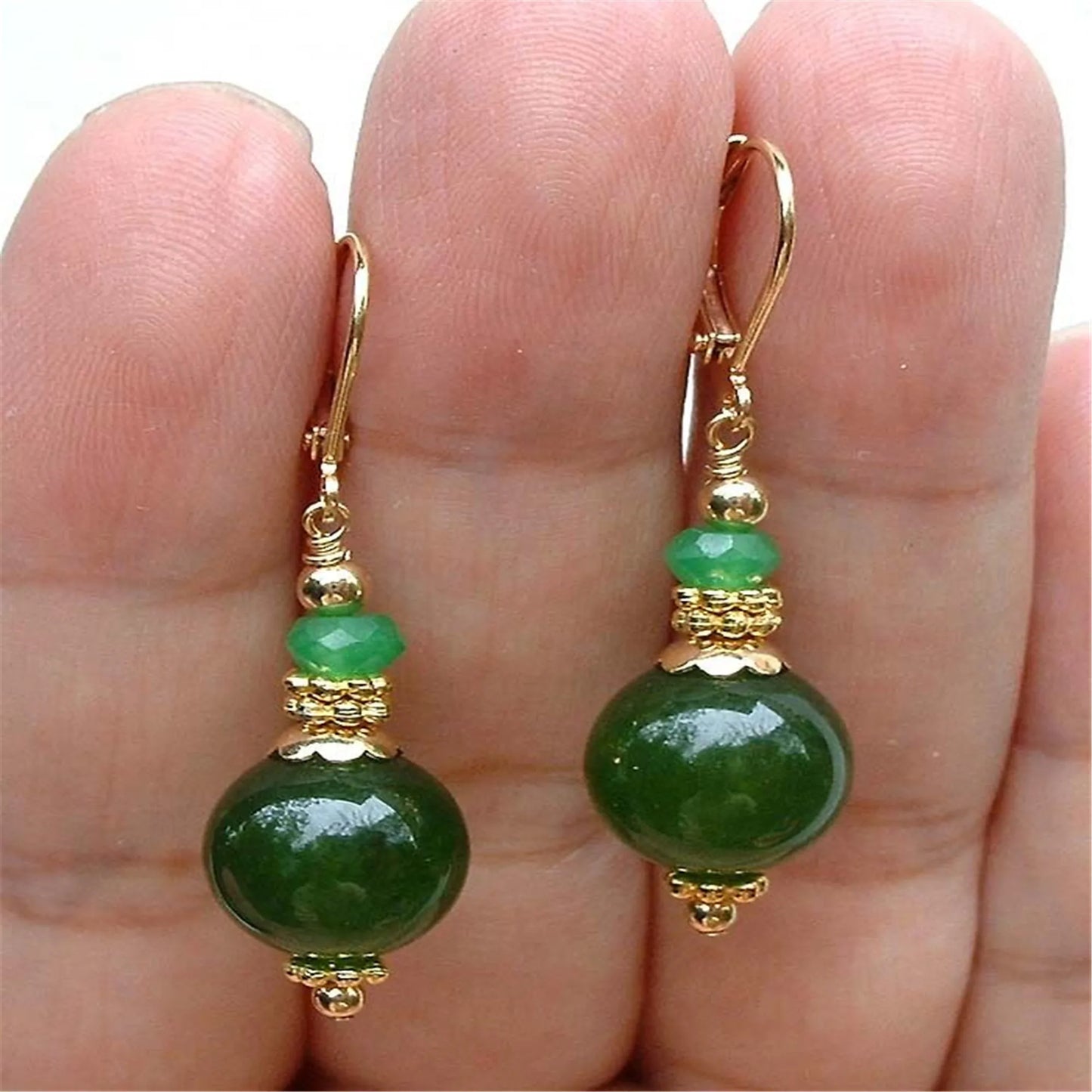 Emerald Green Jade Chalcedony Gemstone Earrings – Modern Handmade Elegance