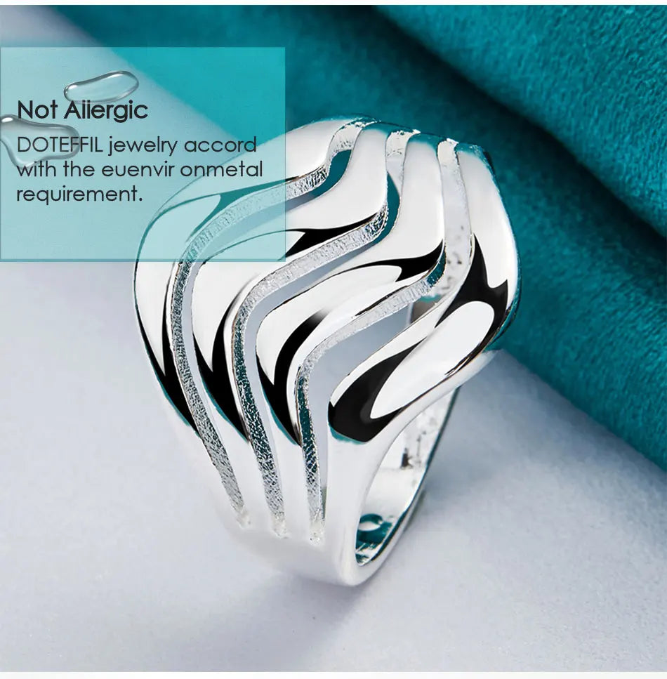 925 Sterling Silver Four Lines Smooth Ring