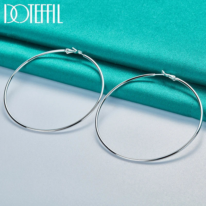 DOTEFFIL 50/60/70/80mm 925 Sterling Silver Smooth Round Circle Hoop Earrings For Women Fashion Charm Engagement Wedding Jewelry