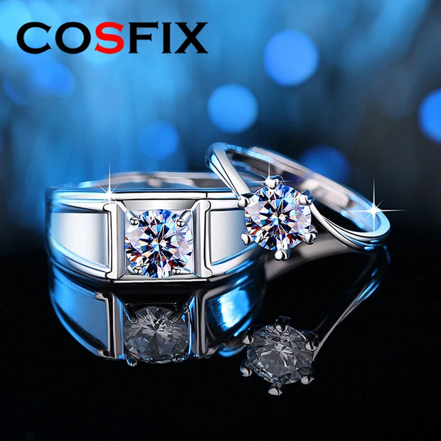 COSFIX 2023 Moissanite Diamond Rings For Couple 1ct Round Cut Women Moissanite Diamond Ring Wedding Moissanite Rings For Men