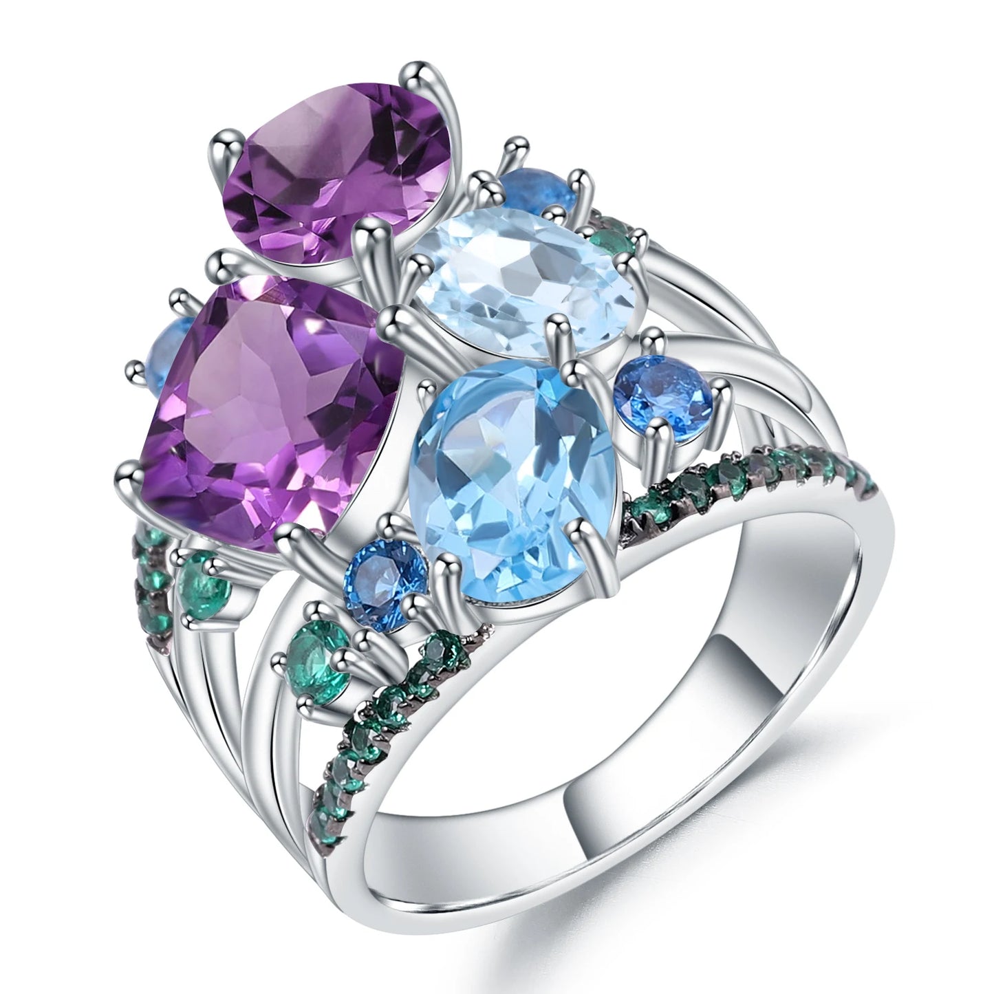 GEM'S BALLET Natural Mystic Quartz Topaz Statement Ring