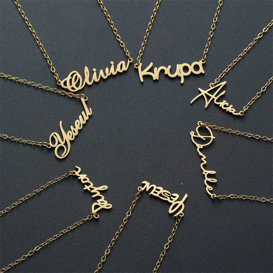 Personalised Custom Name Necklace for Women Cursive Letter Pendant Stainless Steel Jewelry Men Chain Choker Collar Personalizado