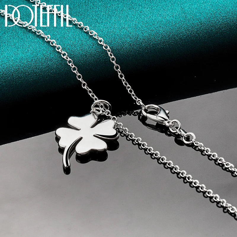 DOTEFFIL 925 Sterling Silver Four-Leaf Clover Pendant Necklace 16-30 Inch Chain For Woman Fashion Wedding Charm Jewelry