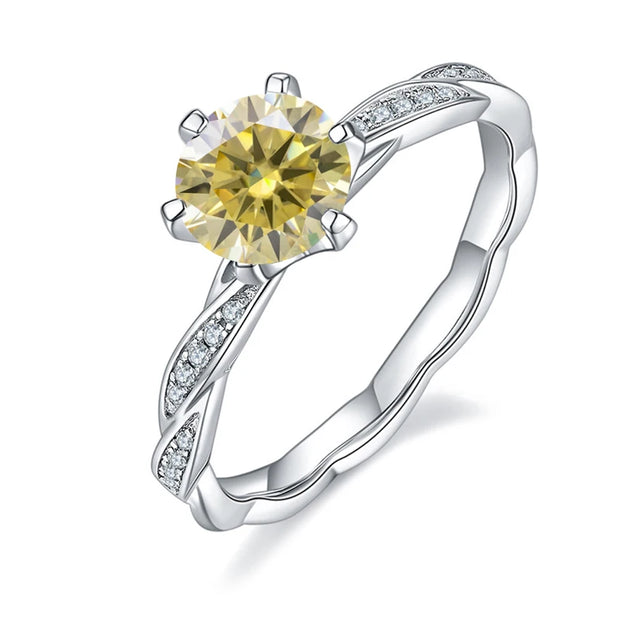 GEM'S BALLET 6.5mm 1.0Ct Pink Blue Yellow Moissanite Diamond Ring 925 Sterling Silver Wedding Rings For Women Fine Jewelry