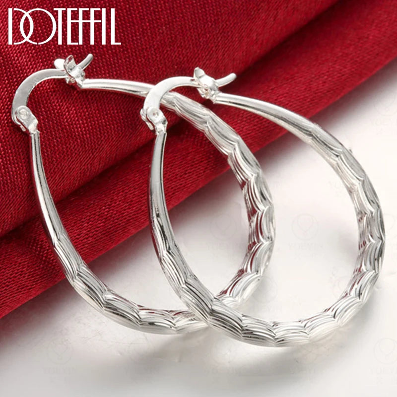 DOTEFFIL 925 Sterling Silver Wave Pattern Hoop Earrings – Elegant & Stylish