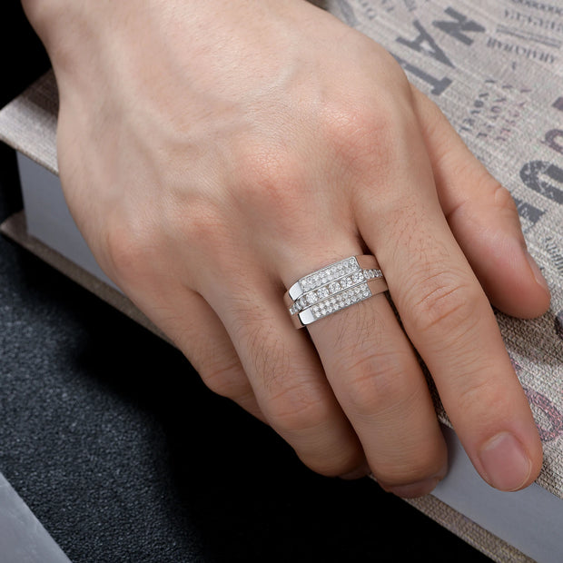 Newshe Full Moissanite Wedding Band for Men 925 Sterling Silver Engagement Rings Pave Brilliant Round Eternity Promise Ring