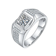GEM'S BALLET 585 14K 10K 18K Gold 925 Silver Mens Engagement Rings Round 1.0 Ct. 6.5mm Men's Moissanite Diamond Cluster Ring