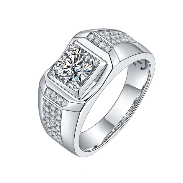GEM'S BALLET 585 14K 10K 18K Gold 925 Silver Mens Engagement Rings Round 1.0 Ct. 6.5mm Men's Moissanite Diamond Cluster Ring