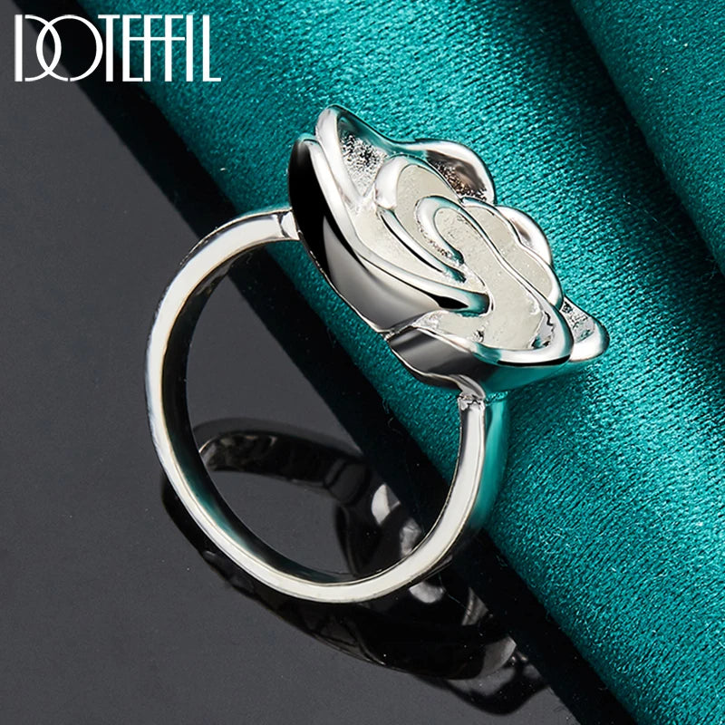 DOTEFFIL 925 Sterling Silver Rose Flower Blossoms Ring For Woman Fashion Wedding Engagement Party Gift Charm Jewelry