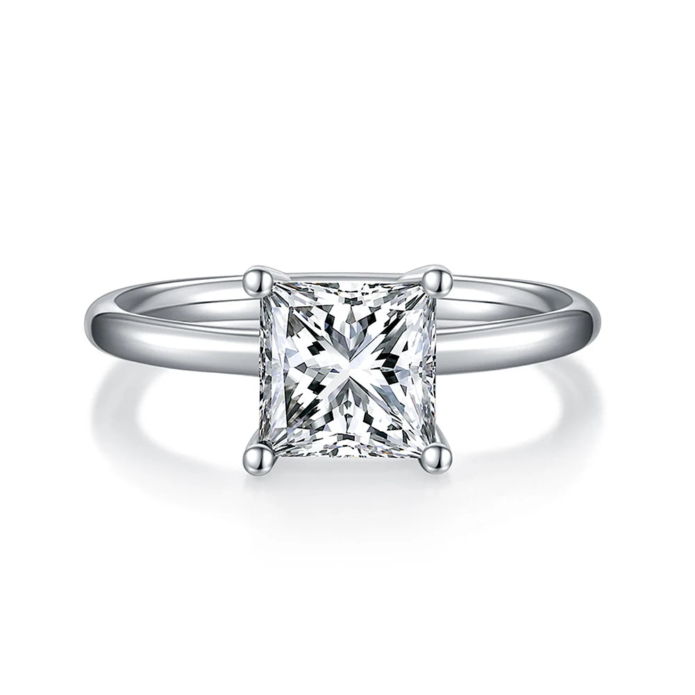 Emerald Cut Moissanite Ring in 925 Sterling Silver with 18K White Gold Plated