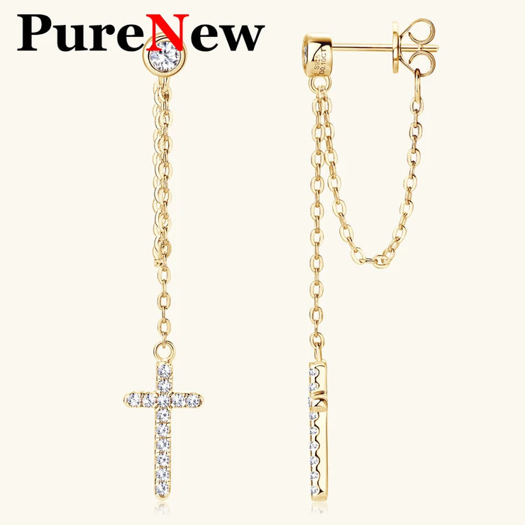 PureNew Cross Moissanite Diamond Earrings for Women 925 Sterling Silver Top Quality Women's Tassels Long Moissanite Earrings