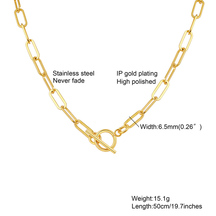 Chunky Paperclip Chain Necklace For Women, Stainless Steel 14k G0ld Plated