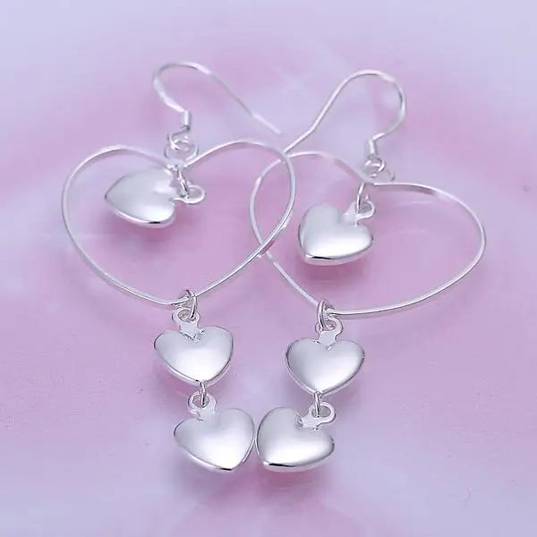 Hot Valentine's Day Gifts 925 Sterling Silver romantic love heart long Earrings for Women fashion party wedding Jewelry