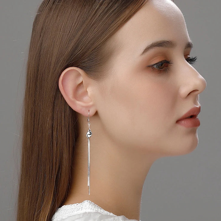 Pure 925 Sterling Silver Long Chain Drop Earrings – Trendy & Elegant