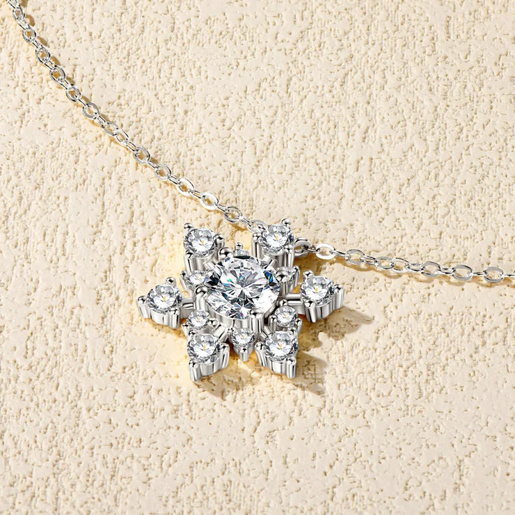 RAPRGOLD Round Cut Moissanite Snowflake Pendant Necklaces for Women Solid 925 Sterling Silver Chains Wedding Jewelry Gift collar