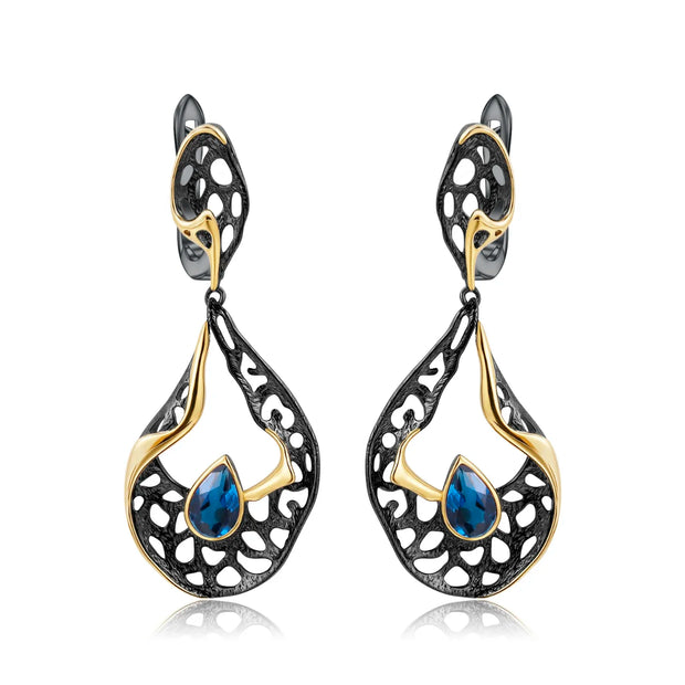GEM'S BALLET 925 Sterling Silver Gemstones Fine Jewelry 0.76Ct Natural Amethyst Handmade Hollow Element Drop Earrings for Women