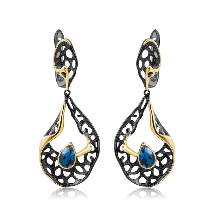 GEM'S BALLET 925 Sterling Silver Gemstones Fine Jewelry 0.76Ct Natural Amethyst Handmade Hollow Element Drop Earrings for Women