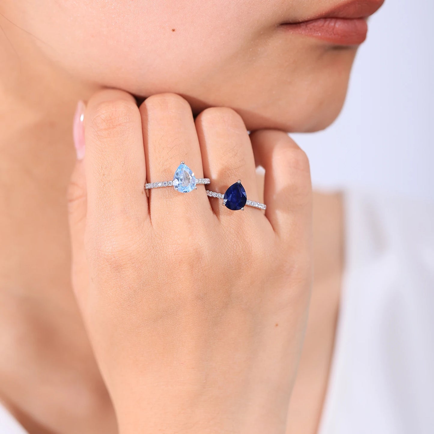 GEM'S BALLET Classic Pear Shape Blue Sapphire Engagement Rings 925 Sterling Silver Dainty Promise Ring  September Birthstone