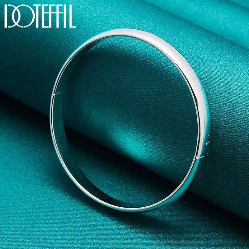 DOTEFFIL 925 Sterling Silver 8mm Smooth Bangle Bracelet – Timeless Elegance for Any Occasion