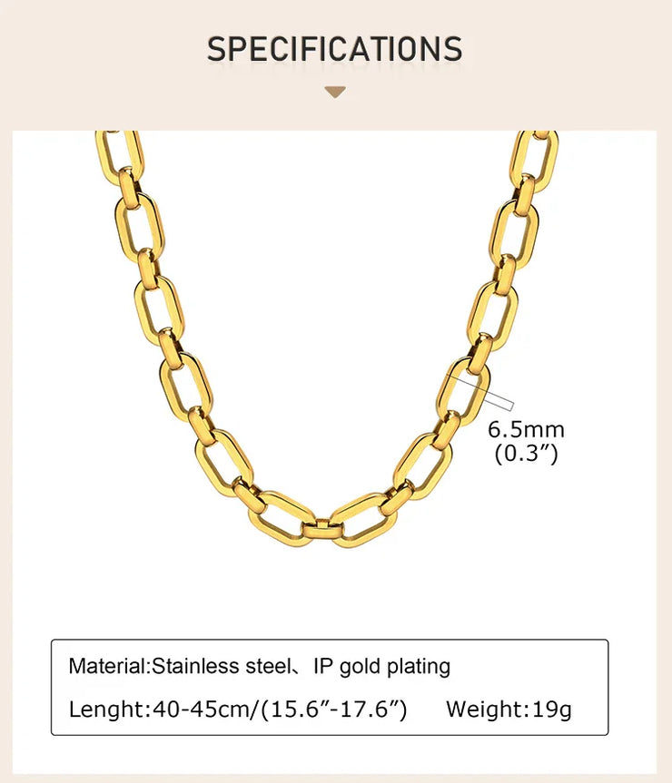 Chunky Paperclip Chain Necklace For Women, Stainless Steel 14k G0ld Plated