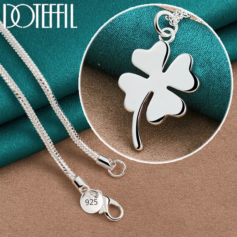 DOTEFFIL 925 Sterling Silver Four-Leaf Clover Pendant Necklace 16-30 Inch Chain For Woman Fashion Wedding Charm Jewelry