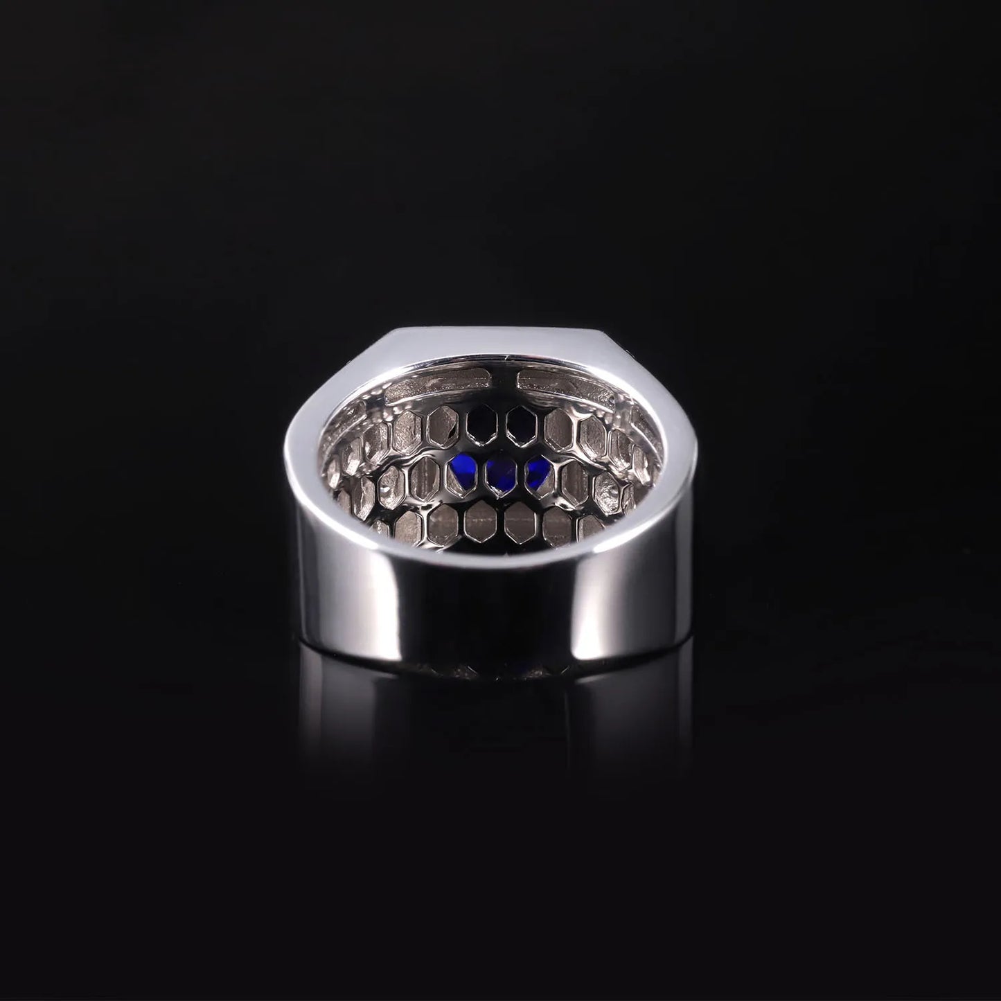 GEM'S BALLET 925 Sterling Silver Men's Cocktail Engagement Ring 6.5mm 8mm 9mm Round Lab Grown Sapphire Men's Hip Hop Ring