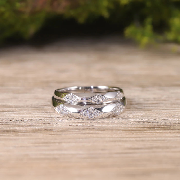 GEM'S BALLET 925 Sterling Silver Couple Ring Set Moissanite Ring Wedding Band Moissanite Matching Rings For Him For Her