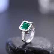 GEM'S BALLET Art Deco Onyx Ring with 2.2Ct Natural Green Agate – Vintage Elegance