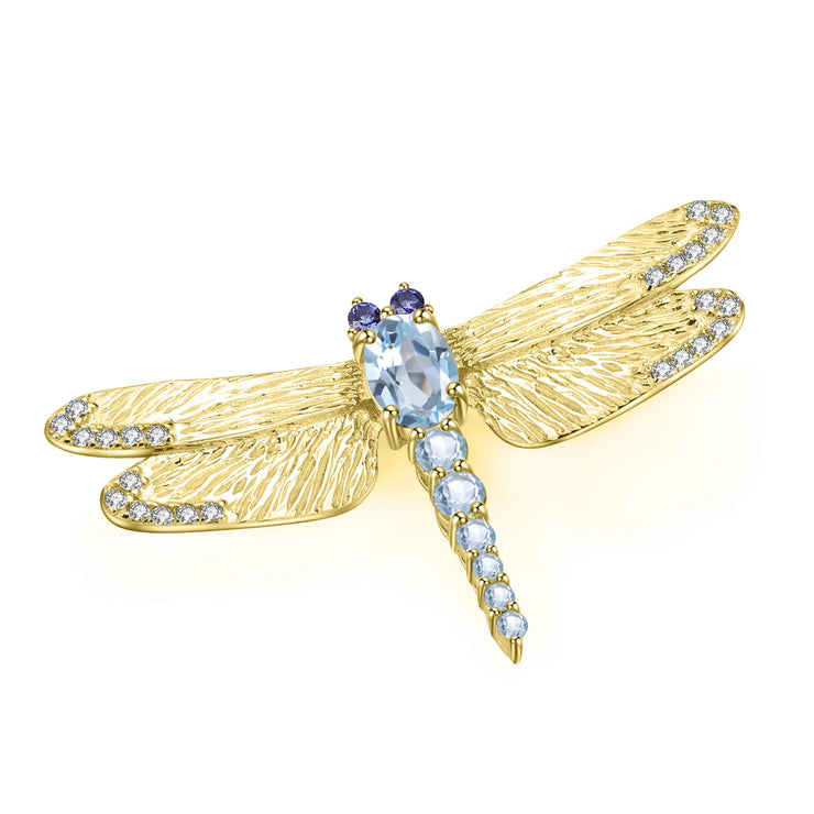 GEM'S BALLET 1.41Ct Natural Sky Blue Topaz Brooch 925 Sterling Sliver Handmade Design Dragonfly Brooches For Women Fine Jewelry