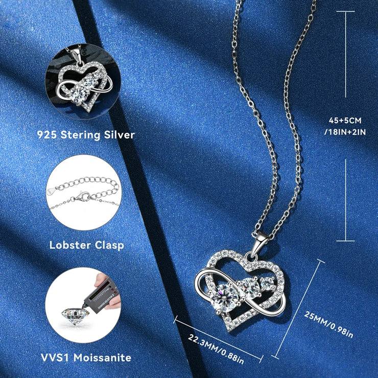 RAPRGOLD GRA Certified Moissanite Infinite Love Heart Pendant Necklace 925 Sterling Silver for Women Fine Jewelry Gifts cadena