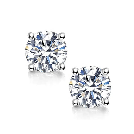 GEM'S BALLET 0.6ct-2ct DF Color Brilliant Round Cut Moissanite Stud Earrings 18K White Gold Plated Moissanite Silver Earrings