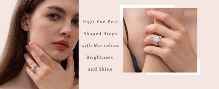 Newshe 2 Pieces 925 Sterling Silver Engagement Ring Enhancer Wedding Band for Women Pear Cut AAAAA Zircon Jewelry Size 4-13