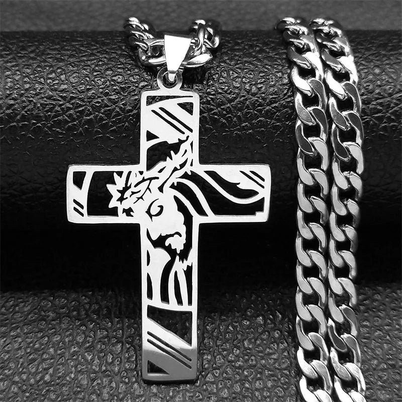 JYTF Stainless Steel Crown of Thorns Cross Necklace – Bold Faith Statement