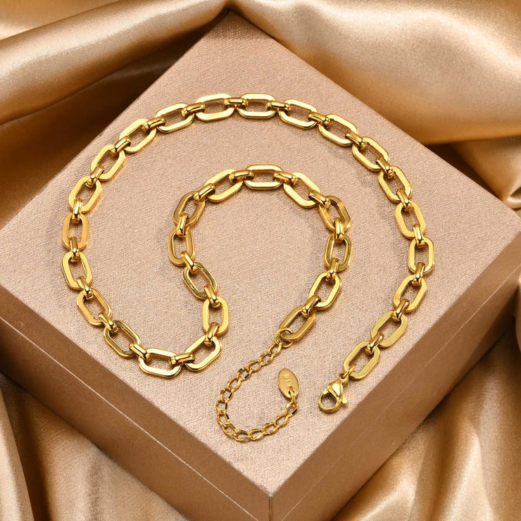 Chunky Paperclip Chain Necklace For Women, Stainless Steel 14k G0ld Plated