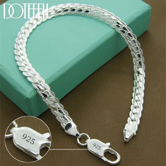 925 Sterling Silver 24K Gold Flat Side Chain Bracelet